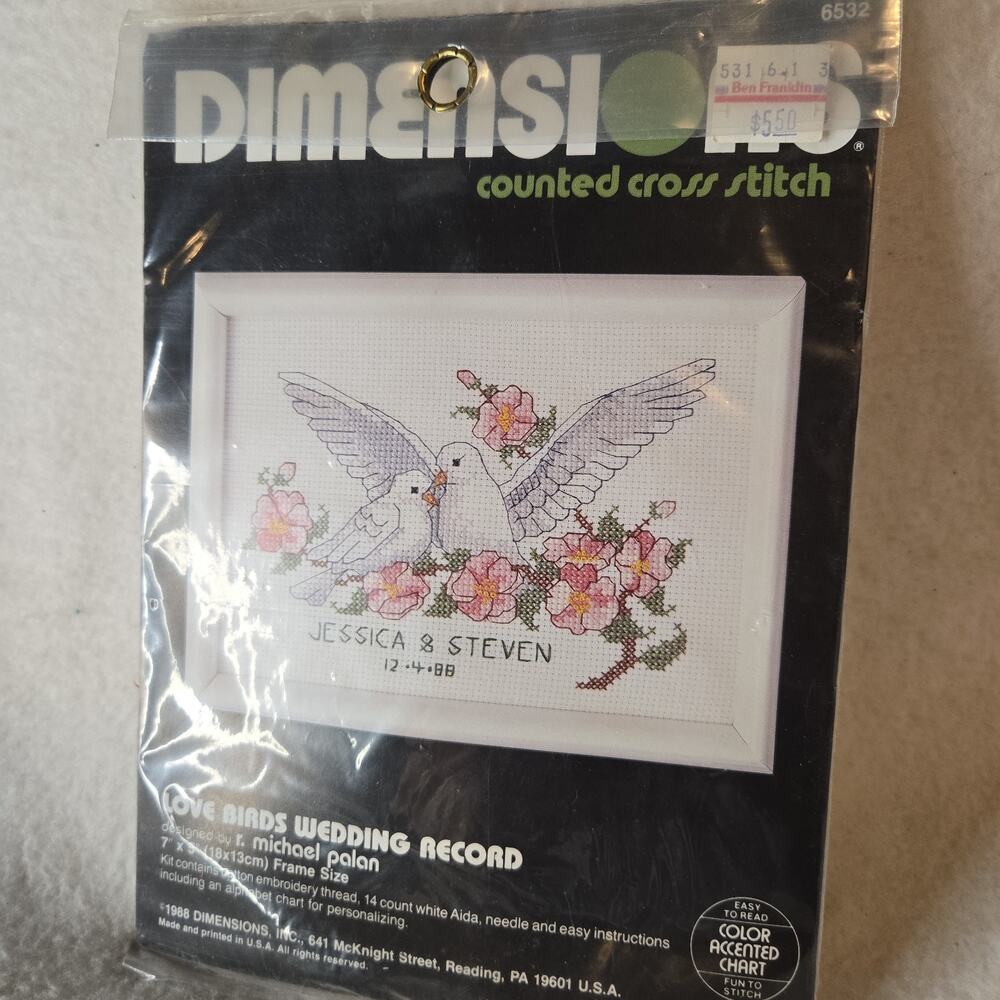 Dimensions Counted Cross Stitch Kit Love Birds Wedding Record